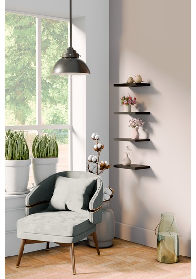 Yankı-BYEG 20 cm 4lü Mat Siyah Mdf Duvar Rafı Gizli Bağlantı Çiçeklik