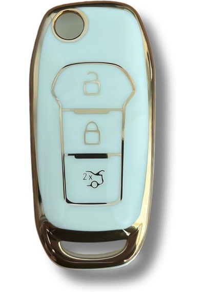 Autohan Keys Ford Ecosport, Focus, Fiesta, Mondeo, Ranger, Puma Uyumlu Sustaıı Anahtar Kılıfı, Nano Beyaz-altın