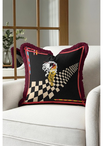 Modern Sanat Saçaklı Yastık Kılıfı-satranç Figürlü Siyah Altın Renkli Retro Püsküllü Kırlent Kılıfı Ayışığı Nil Mavisi Modern Sanat Saçaklı Yastık Kılıfı-satranç Figürlü Siyah Altın Renkli Retro Püsküllü Kırlent Kılıfı Ayışığı Nil Mavisi