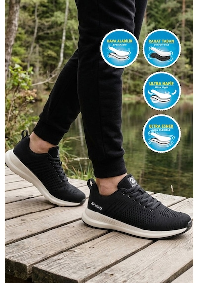 Noka Siyah-beyaz Anorak Örme Hava Alabilen Hafif Rahat Tabanlı Unisex Yürüyüş Spor Ayakkabı Wesley G Siyah - Beyaz