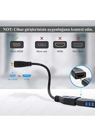 Micro Hdmı Erkek Hdmı Dişi Tablet Kamera Dönüştürücü Kablo