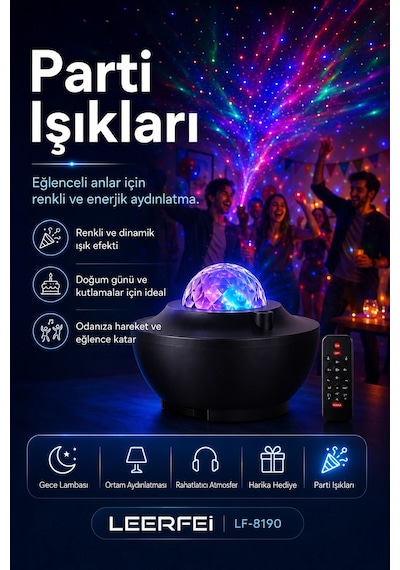 Uzaktan Kumandalı Yıldızlı Gökyüzü Projektörü Gece Lambası Ambiyans Işıklı Çok Renkli