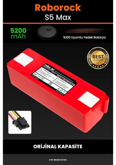 Roborock S5 Max Uyumlu 5200mah Robot Süpürge Bataryası - Orijinal Box - Orijinal Kapasite Tek Renk