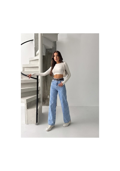Bluemarlin Buz Kar Likralı Kemerli Tam Kalıp Denim Pantolon Buz Kar