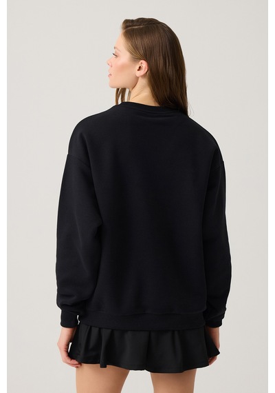 Los Ojos Siyah Geniş Kalıp Bisiklet Yaka Sweatshirt Crew Neck Siyah Siyah