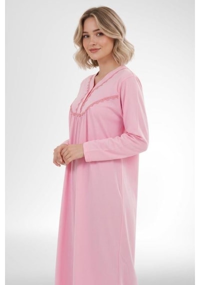 Markalinda 2202 Pembe %100 Pamuk Büyük Beden Kadın Gecelik Pembe