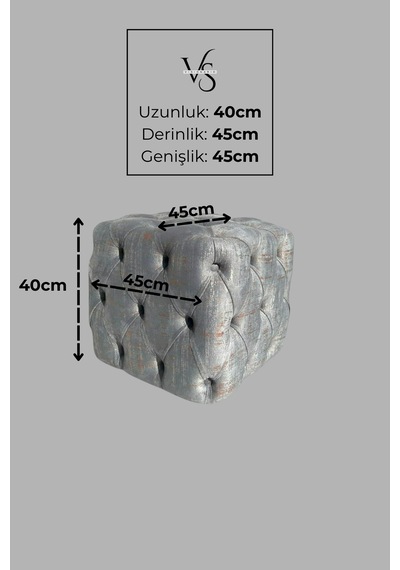 Küp Puf - Best İthal Kadife Babyface Kumaş Varak Baskı - Modern Ve Şık Dekoratif Puf&bench Gri