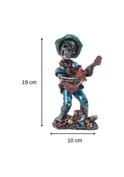 Karayip Korsanları Gitarist Müzisyen Kurukafa Heykel Masaüstü Biblo 17 Cm Ev Ofis Yeni Yıl Hediyesi