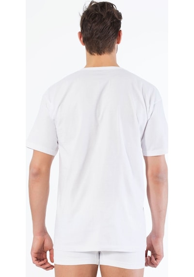 Siyah İnci Pamuklu V Yaka Kısa Kol T-shirt Beyaz