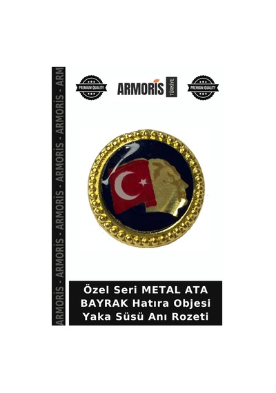 Özel Seri Metal Ata Bayrak Hatıra Objesi Yaka Süsü Anı Rozeti Altın