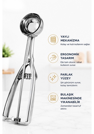 Paslanmaz Çelik Yaylı Dondurma Kaşığı Dondurma Topu Yapıcı, Kurabiye Hamuru Ve Meyve Topu Servis Kaşığı