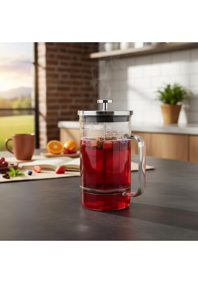 Metal Kapaklı French Press 1000 Ml - Paslanmaz Çelik Çerçeveli Büyük Boy Filtre Kahve Ve Bitki Çayı Demliği Çok Renkli