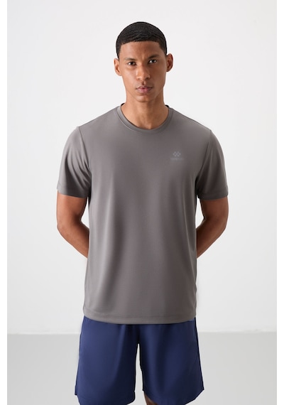 Tommy Life Koyu Gri O Yaka Standart Kalıp Logo Desenli Aktif Spor Erkek T-shirt - 88255 Koyu Gri
