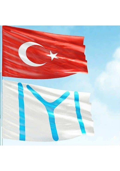 70x105cm Alpaka Kumaş Türk Bayrağı Ve 100x150cm Raşel Kumaş Beyaz Kayı Boyu Iyı Sancak 2 Bayrak Set 1