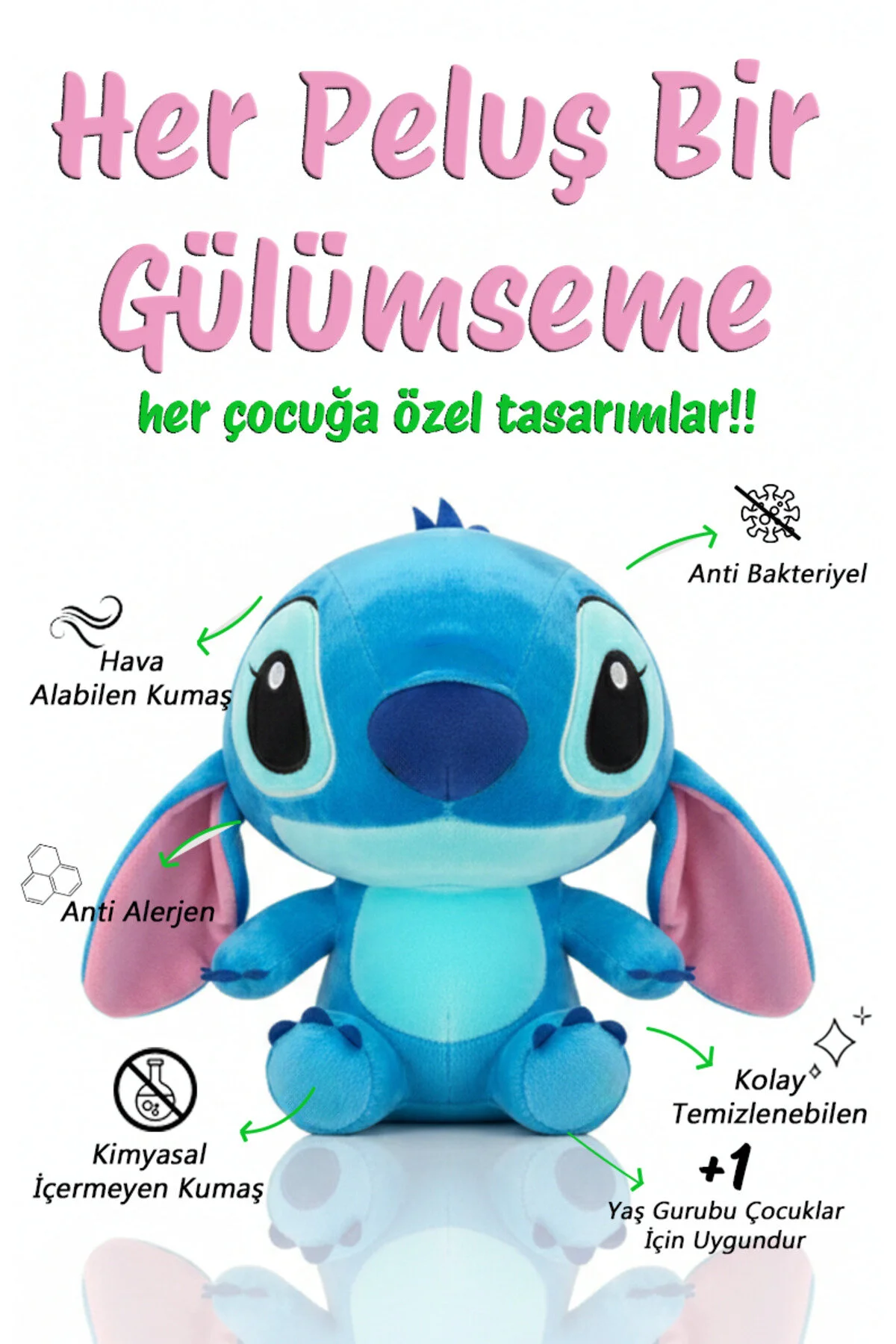 Stitch Peluş Oyuncak 35 Cm - Sevimli & Karakter & Yeni Açık Mavi