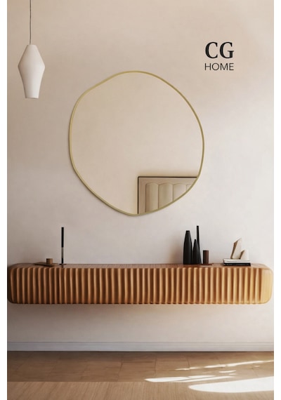 Ant Home Arya Asimetrik Çerçeveli Ayna Modern Dekoratif Salon, Antre Ve Yatak Odası Duvar Aynası Gold