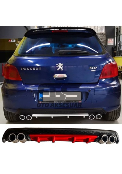 Peugeot 307 Difüzör Arka Tampon Eki 4 Egzoz Çıkışlı Kırmızı Lüx T