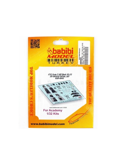Babibi Bd3-0043 1/32 Ölçek, F-16d Blok 50-52 Academy İçin Kokpit Seti, Dekal Çıkartma-34564