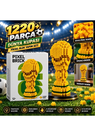1220 Parça Piksel Blok Dünya Kupası Yapım Seti 3d Futbol Kupası Maketi Yaratıcı İnşa Oyuncağı