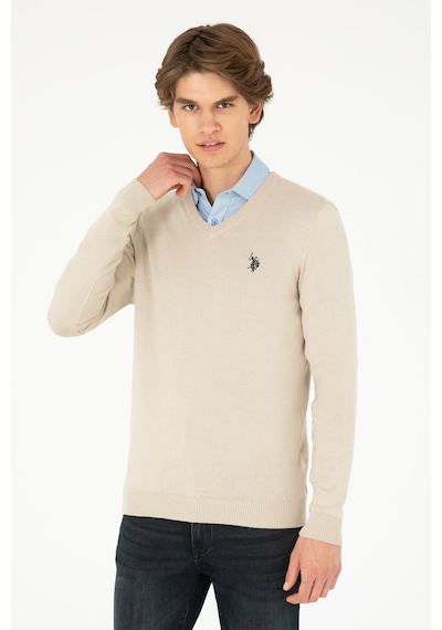 U.S. Polo Assn. Erkek Slim Fit V Yaka Taş Melanj Basic Kazak 50293512-VR225