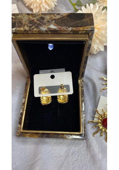 Bombeli Gold Çelik Şık Küpe Altın - Çok Renkli