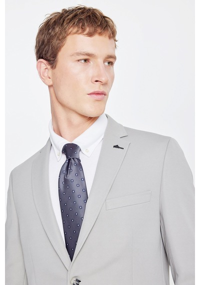 Erkek Grı Slim Fit Dar Kesim Mono Yaka Casual Ceket Grı