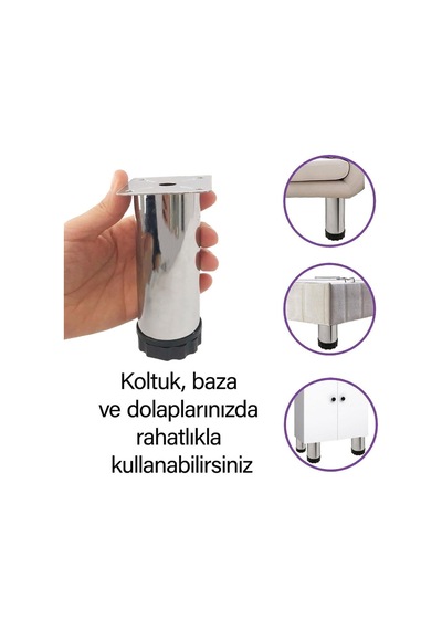 2 Adet Metal Ayarlanabilir 12 Cm Krom Destek Ayak Mobilya Kanepe Baza Koltuk Dolap Sehpa Ünite Ayağı Diğer