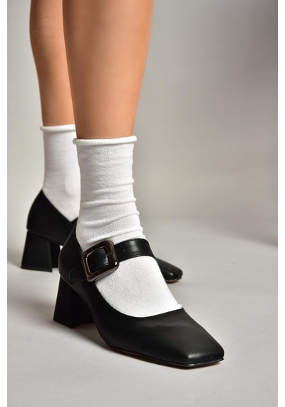 Fox Shoes T569613209 Siyah Kalın Topuklu Kadın Ayakkabı Siyah