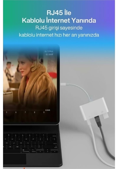 Lightning Otg Dönüştürücü Ethernet Rj45 + Usb Adaptör Apple Uyumlu iPhone Lightning İnternet Dönüştürücü