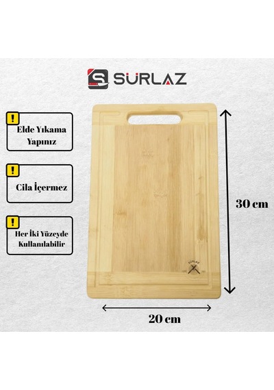 Surlaz Bıçak Seti, Paslanmaz Çelik Şef Bıçağı, Ahşap Saplı, Bambu Kesim Tahtası Ve Bileme Aparatı İle