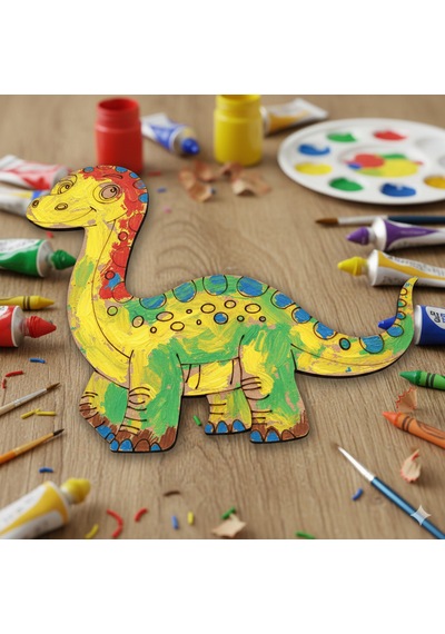 Ahşap Boyanabilir Dinozor Figürü Brontosaurus 17x14 Cm - 3mm Mdf Eğitici Boyama Seti 10 Adet