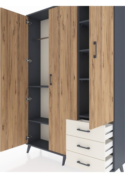 Arges Dolap 6 Raflı 3 Çekmeceli Tek Askılı 132x30x195 Antrasit-çam/aytaşı Atlas Çam/aytası Arges Dolap 6 Raflı 3 Çekmeceli Tek Askılı 132x30x195 Antrasit-çam/aytaşı Atlas Çam/aytası