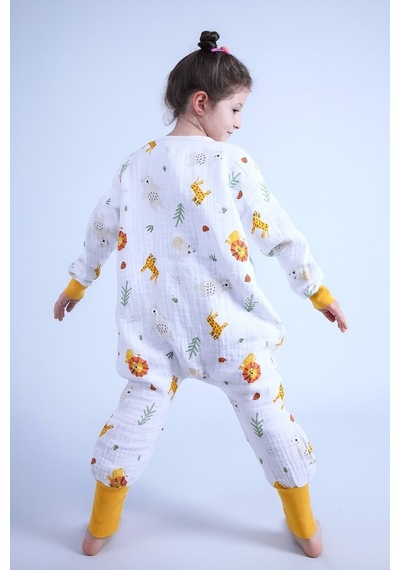 For My Baby 1 Tog Çocuk Uyku Tulumu Unisex Uzun Kollu Uyku Tulumu Ekru-turuncu