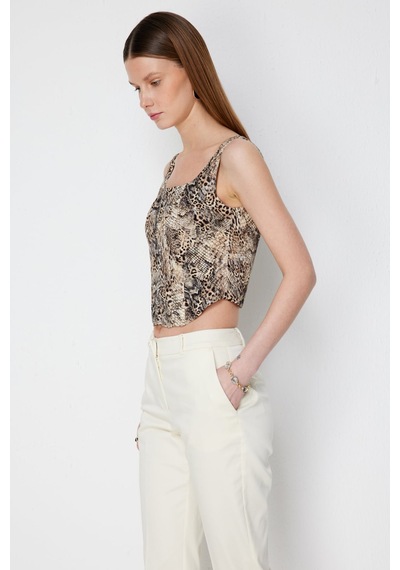 Ekol Kadın Kalın Askılı Korseli Crop Bluz 2062 Leopar LEOPAR