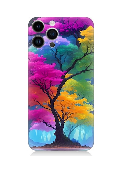 Apple Uyumlu iPhone 13 Pro Max Silikon Kılıf Renkli Hayat Ağacı