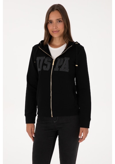 U.S. Polo Assn. Kadın Siyah Fermuarlı Kapüşonlu Basic Sweatshirt 50307769-VR046