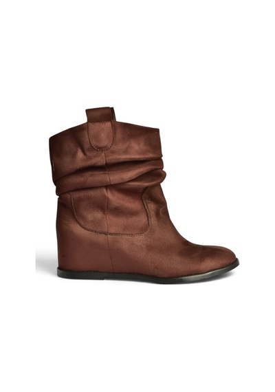 Fox Shoes C735041202 Kahverengi Süet Gizli Dolgu Topuklu Büzgülü Kadın Bot