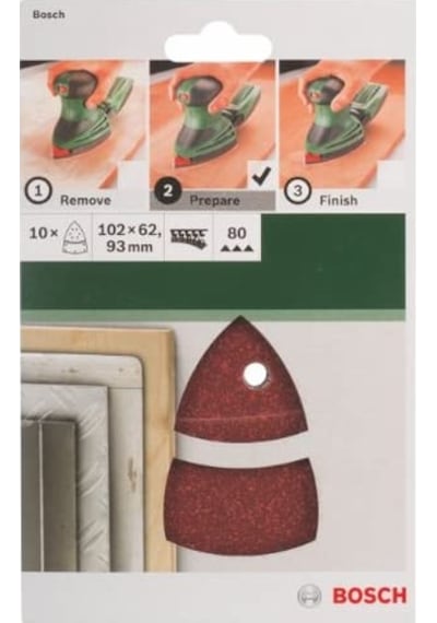 Bosch Multi Zımpara Kağıdı 10'lu 102 x 62/93 mm 80 Kum 11 Delik - 2609256A63