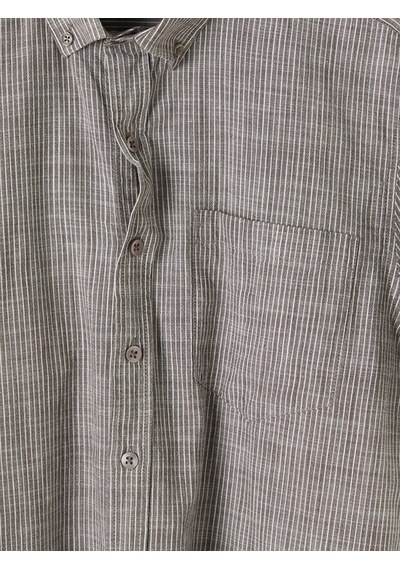 Lcwaıkıkı Classic Kahverengi Regular Fit Çizgili Poplin Erkek Gömlek