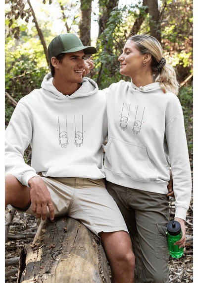 Sallanan Sevgili/çift/arkadaşlık 2'li Kapşonlu Sweatshirt Seti Beyaz