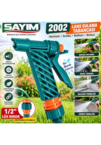 Sayım 2002 Lans Basmalı Sıkmalı Tabanca Sulama Tabancası Hortum Araba Balkon Yıkama 1/2'' Lüx Rekor Tetikli