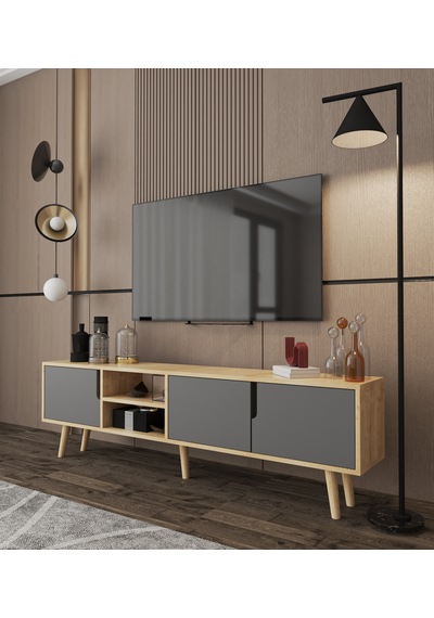 Latina Ahşap Ayaklı Tv Ünitesi Tv Sehpası 180 Cm Safir Meşe - Antrasit Safir - Antrasit Latina Ahşap Ayaklı Tv Ünitesi Tv Sehpası 180 Cm Safir Meşe - Antrasit Safir - Antrasit