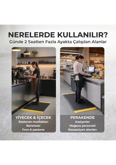 FlorONE Anti-Fatigue Mat Yorgunluk Önleyici İş Yeri Paspası Sarı Şeritli 90 x 150