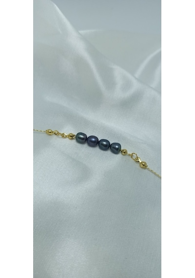 24k Altın Kaplama 7-8 Mm Gerçek Siyah İnci Tasarım Bileklik
