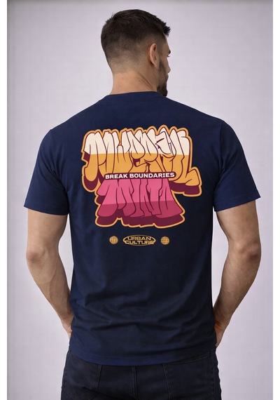 Herkesemoda Break Boundaries Yazı Detaylı Basic T-shirt Lacivert