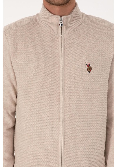 U.S. Polo Assn. Erkek Triko Hırka Pamuk 2227188 Taş Melanj