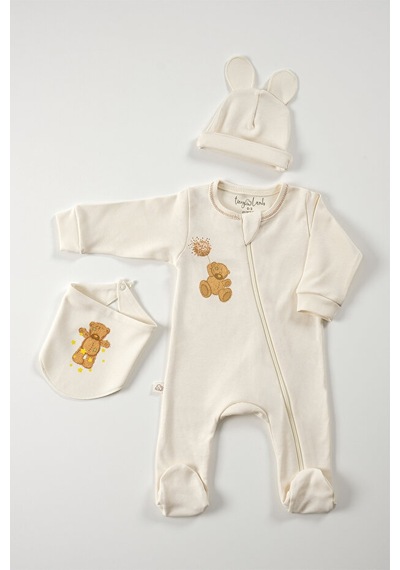 Tinylamb Fluffy Bear Organik Yenidoğan Bebek Seti - 3 Parça Bej