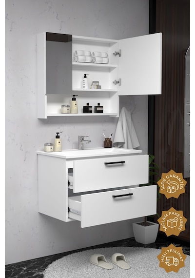 Teta Home Batum 65 Cm Mdf Banyo Dolabı Seti Beyaz Beyaz