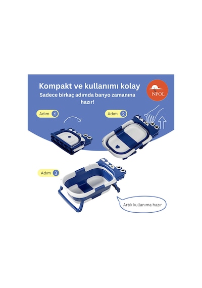 Yıkama Yastıklı Yeni Doğan Küveti - Termometreli, Tam Katlanır, Avrupa Sertifikalı Bebek Küveti