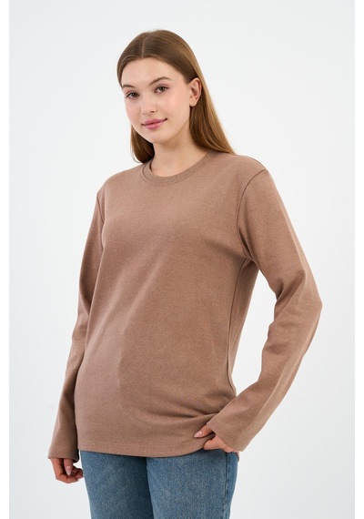 Alexander Gardi Bisiklet Yaka Basic Likralı Sweatshırt Wk25512-wn Sütlü Kahverengi